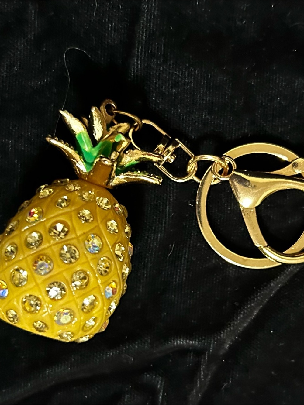 Gold-Tone Pineapple Crystal Keychain Pendant - Green & Yellow - Picture 6 of 6